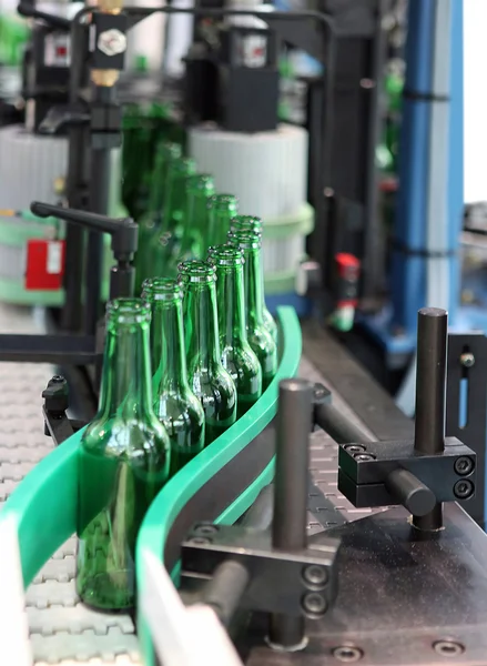 Technological Line Washing Glass Bottles Beer — Stock Photo, Image