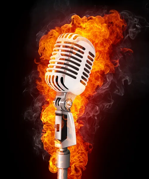 Microphone in Fire — Stock Photo, Image