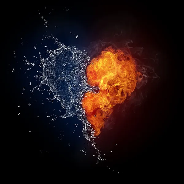 Coração no fogo e na água — Fotografia de Stock