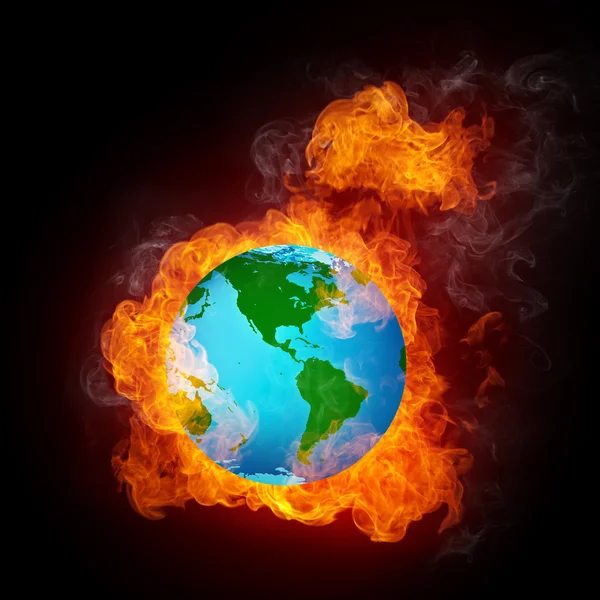 在火焰中的地球 — 图库照片