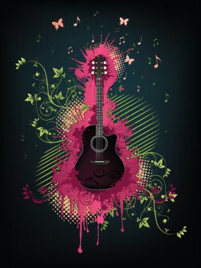 akustik gitar ile soyut girdap izole background.vector üzerinde.