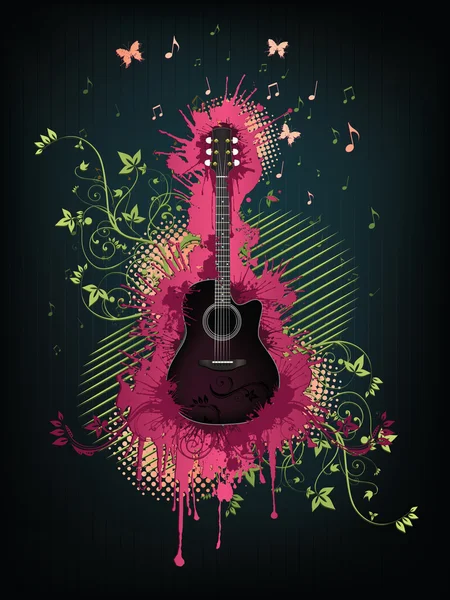 Guitare Acoustique Avec Tourbillon Abstrait Isolé Sur Background Vector — Image vectorielle
