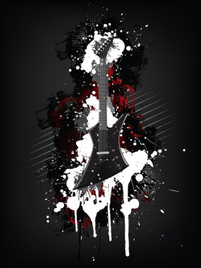 Electric Guitar With Abstract Swirl isolated on Black Background.Vector. clipart