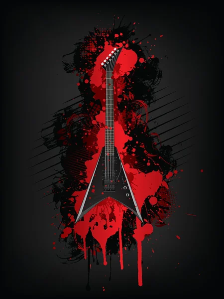 Guitare Électrique Avec Tourbillon Abstrait Isolé Sur Fond Noir Vector — Image vectorielle