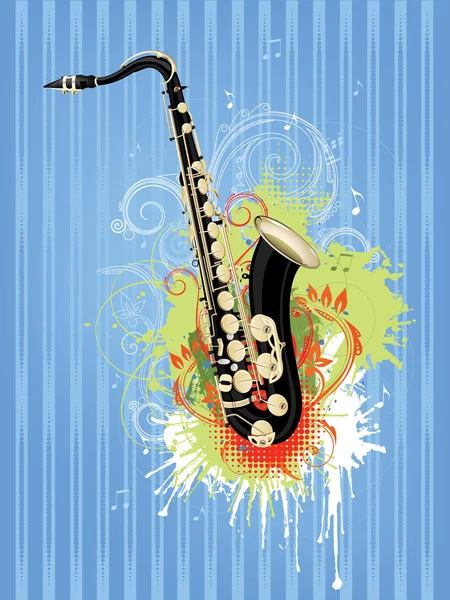 Saxophone Avec Tourbillon Abstrait Sur Fond Rétro — Image vectorielle