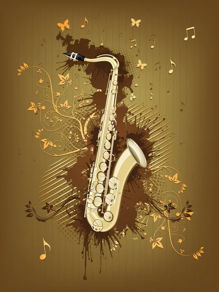 Saxofón Con Remolino Abstracto Sobre Fondo Retro Vector — Vector de stock