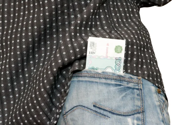 stock image Russian big money. Jeans pocket