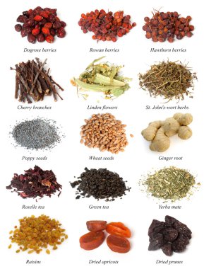 Set from dried herbs, berries and seeds clipart