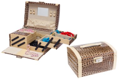 Open jewelry box and closed chest clipart