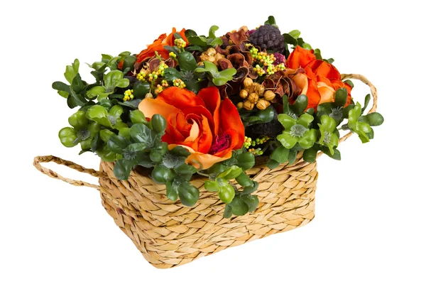 Decorative basket with artificial flowers — Stock Photo, Image