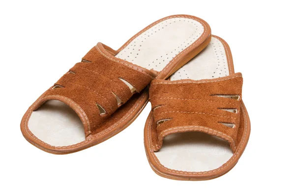 Izole Kahverengi Deri Rahat Terlik Ayakkabı Beyaz Izole — Stok fotoğraf
