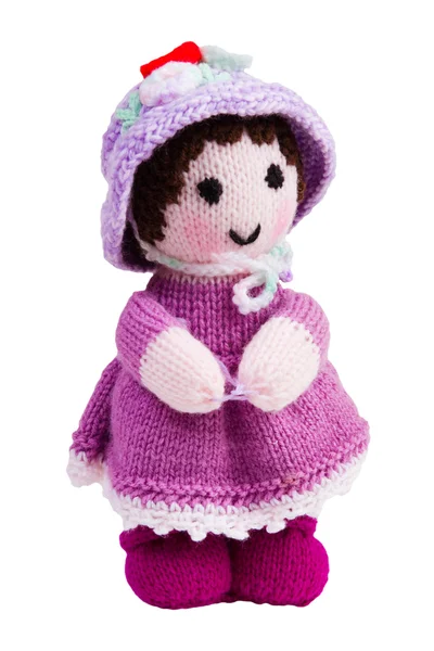 Handmade Knit Toy Pink Doll Her Hat Dress — Stock Photo, Image