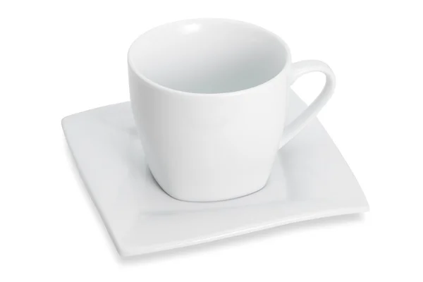 Белая пустая чашка с квадратной тарелкой — стоковое фото