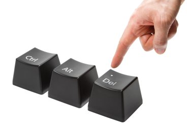 Hand with index finger pokes push the delete key clipart