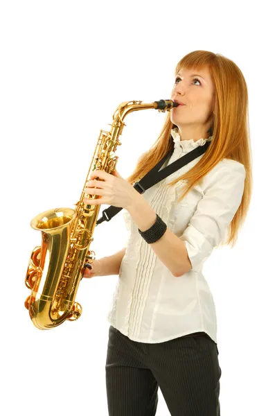 stock image Girl with a sax isolated background