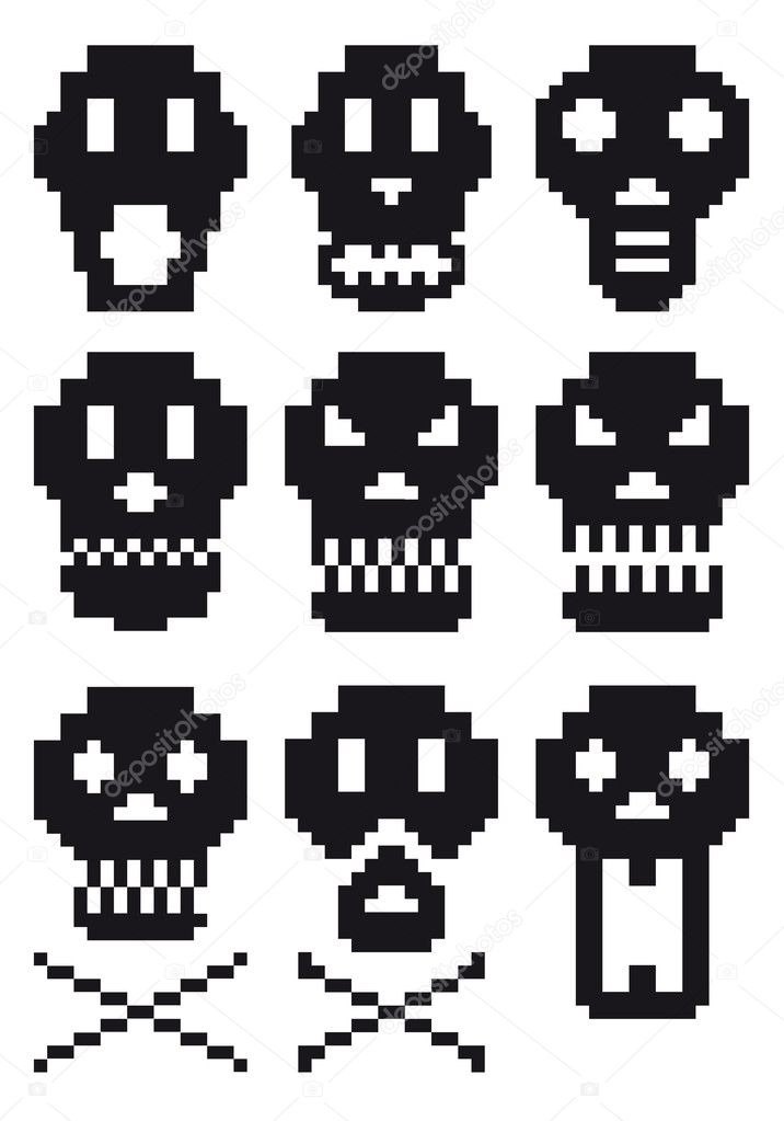 Pixel skulls, vector