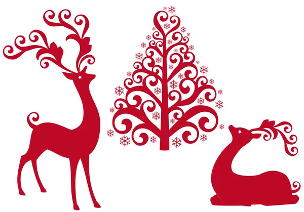 驯鹿圣诞树，矢量 — 图库矢量图片
