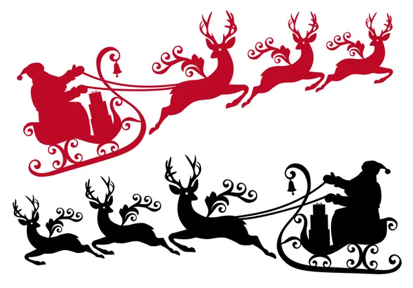 Санта с санями и оленями, вектор — стоковый вектор