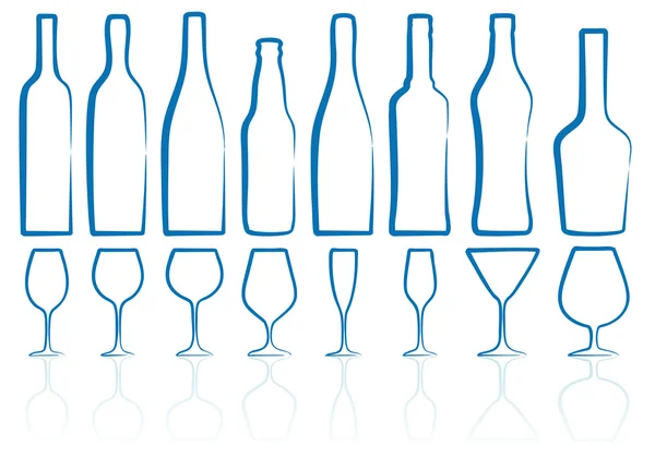 Flessen en glazen — Stockvector