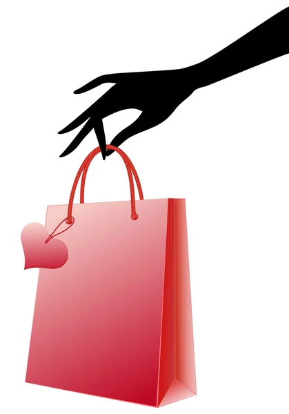 手の赤いショッピング バッグ、ベクトル — ストックベクタ