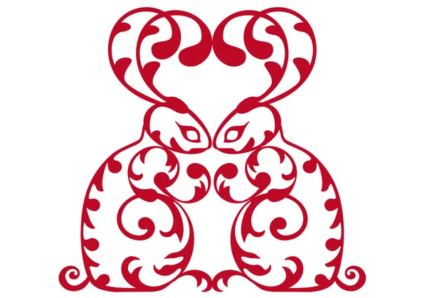 Красные Кролики Ушами Сердца Декоративные Векторные Иллюстрации — стоковый вектор