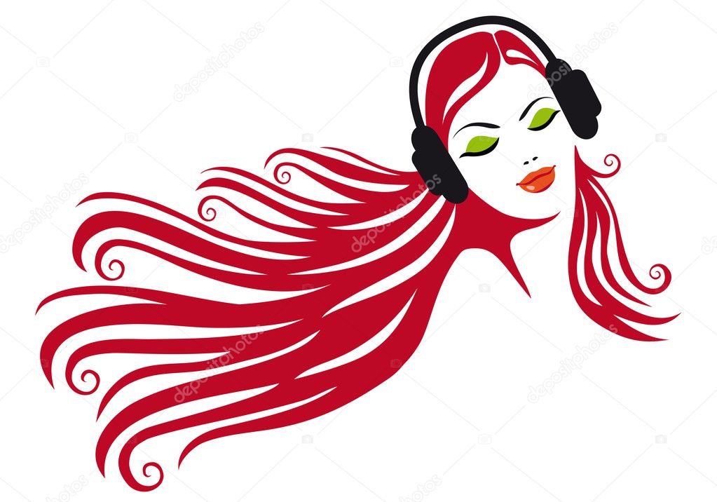 Woman with beautiful hair and headphones, vector illustration