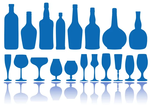 Bottiglie e bicchieri, vettore — Vettoriale Stock