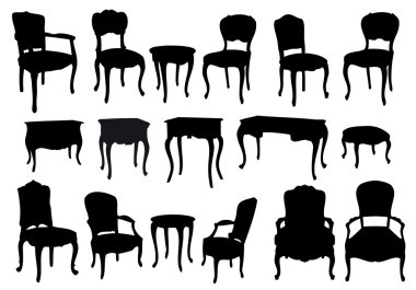 Antique chairs and tables, vector clipart