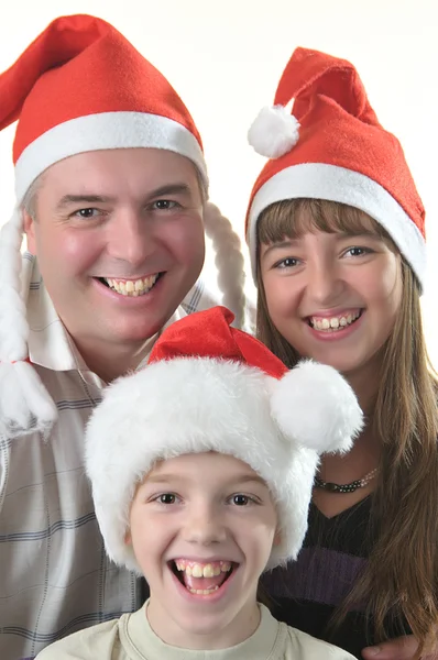 stock image Real man with children in Santas hats