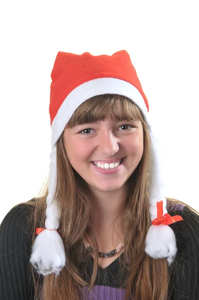 Retrato de menina real iv chapéu de Papai Noel — Fotografia de Stock