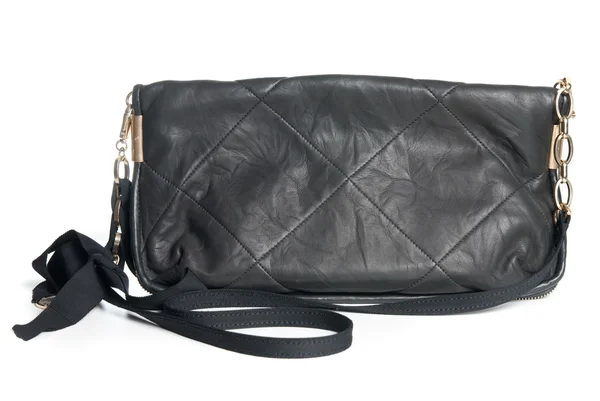 Black leather clutch isolated on white — Stock Photo, Image