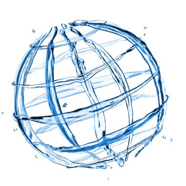 Abstract globe from water splashes isolated on white clipart