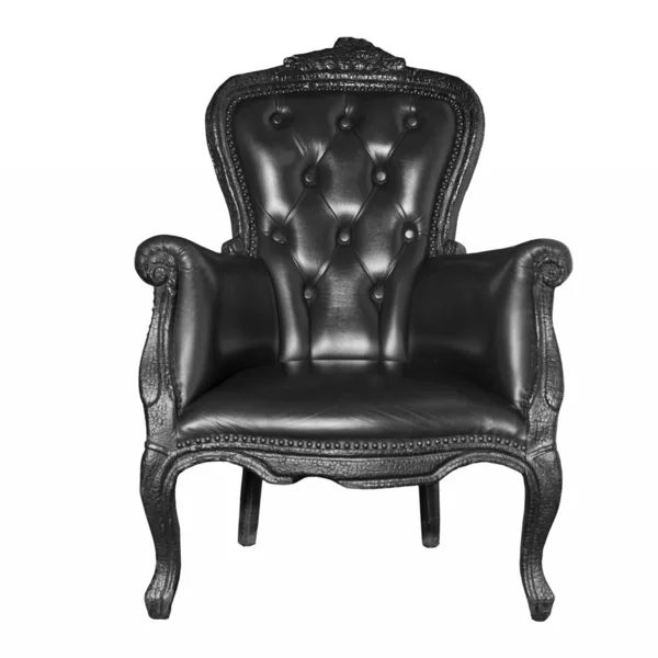 Antik siyah deri koltuk üzerinde beyaz izole — Stok fotoğraf