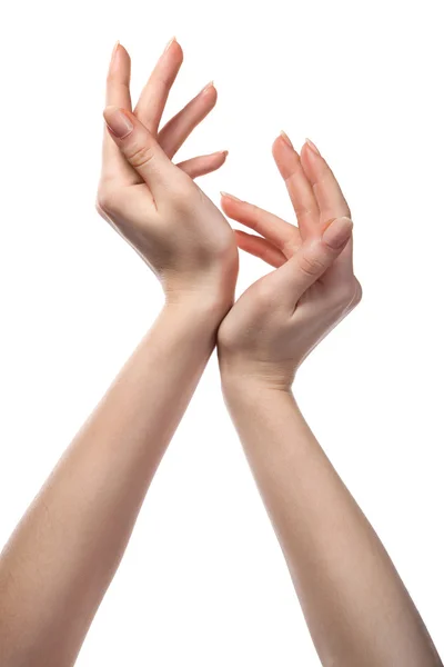 Σχήμα Από Γυναικεία Χέρια Που Απομονώνονται Λευκό — Φωτογραφία Αρχείου