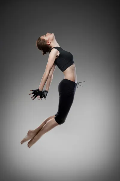 Jumping Young Dancer Black — Stock Photo, Image