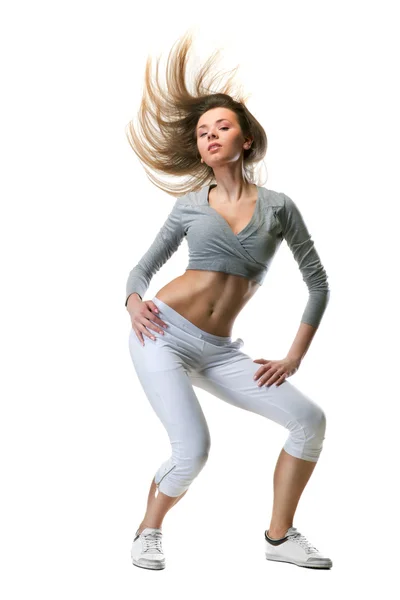 Young woman dance on white — Stock Photo, Image