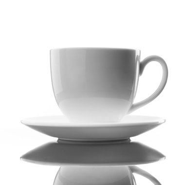 White cup and saucer on white clipart