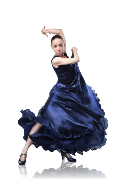 Fiatal nő elszigetelt fehér flamenco tánc — Stock Fotó