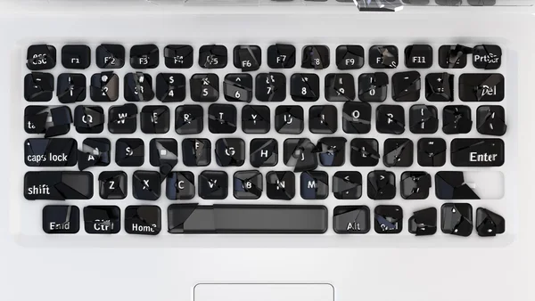 Uszkodzony laptop klawiatura - cyberprzestępczości — Zdjęcie stockowe