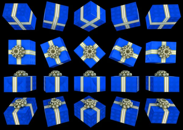 Mavi hediye kutusu farklı görünümler — Stok fotoğraf