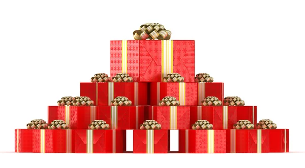 Hromadu červené dárkové krabičky s dárky — Stock fotografie