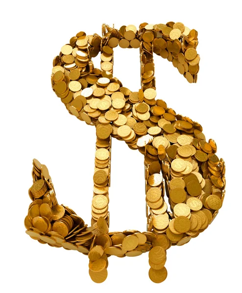 US Dollar symbol assembled with coins — Stock Photo, Image