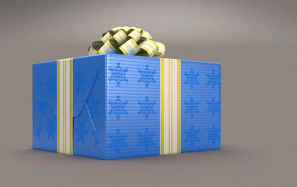 Azul Presente o caja regalo con lazo sobre gris — Foto de Stock