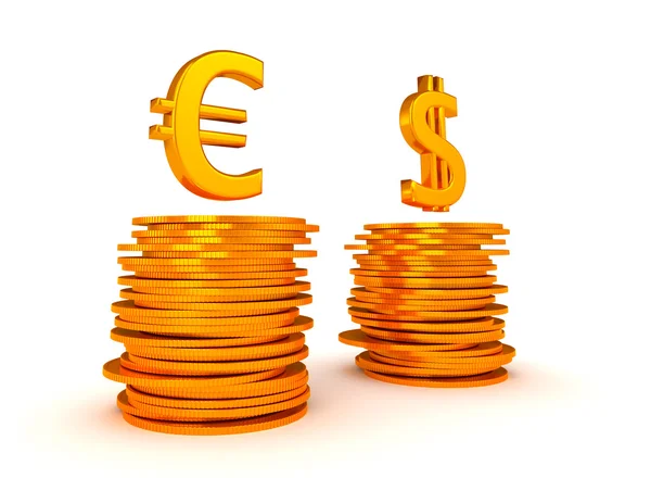 Moneda en euros y ecuación del dólar estadounidense — Foto de Stock