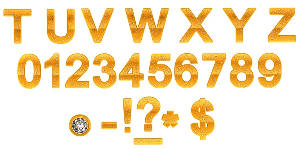 Golden diamond t-z bokstäver och 0-9 siffror — Stockfoto