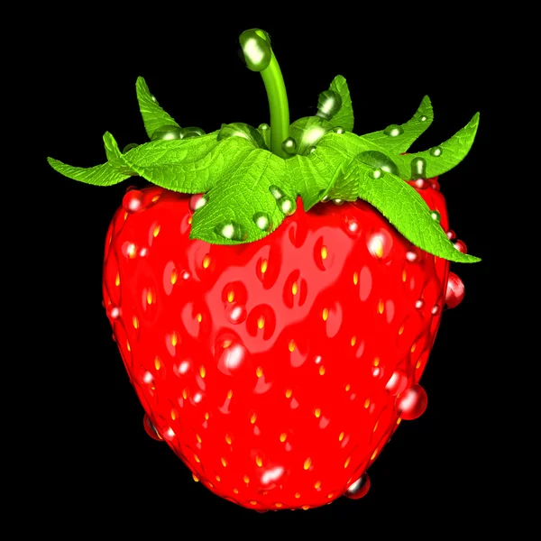 Erdbeere mit Wassertropfen — Stockfoto