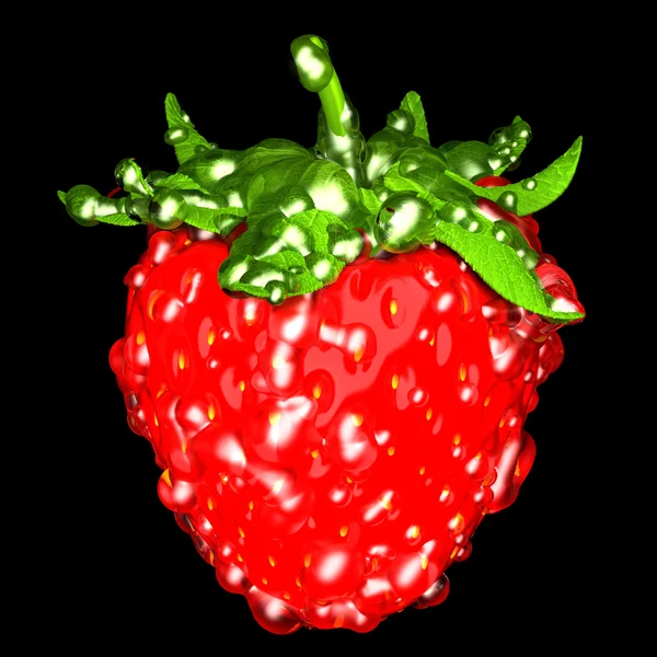 Erdbeere mit Tropfen isoliert über schwarz — Stockfoto