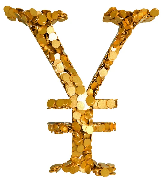 Waluty Jen i środków pieniężnych. Symbol montowane z monet — Zdjęcie stockowe