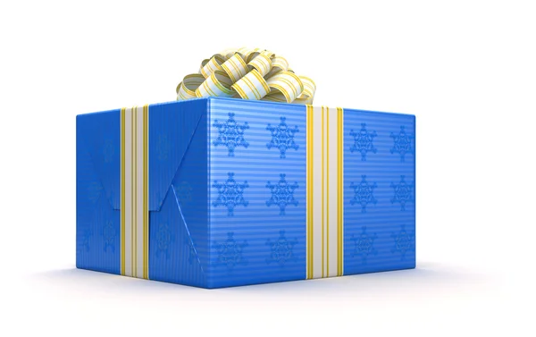 Modré přítomen nebo dárkový box s lukem — Stock fotografie