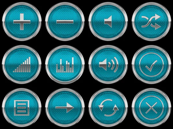 Round blue Control panel icons or buttons — Stock Photo, Image